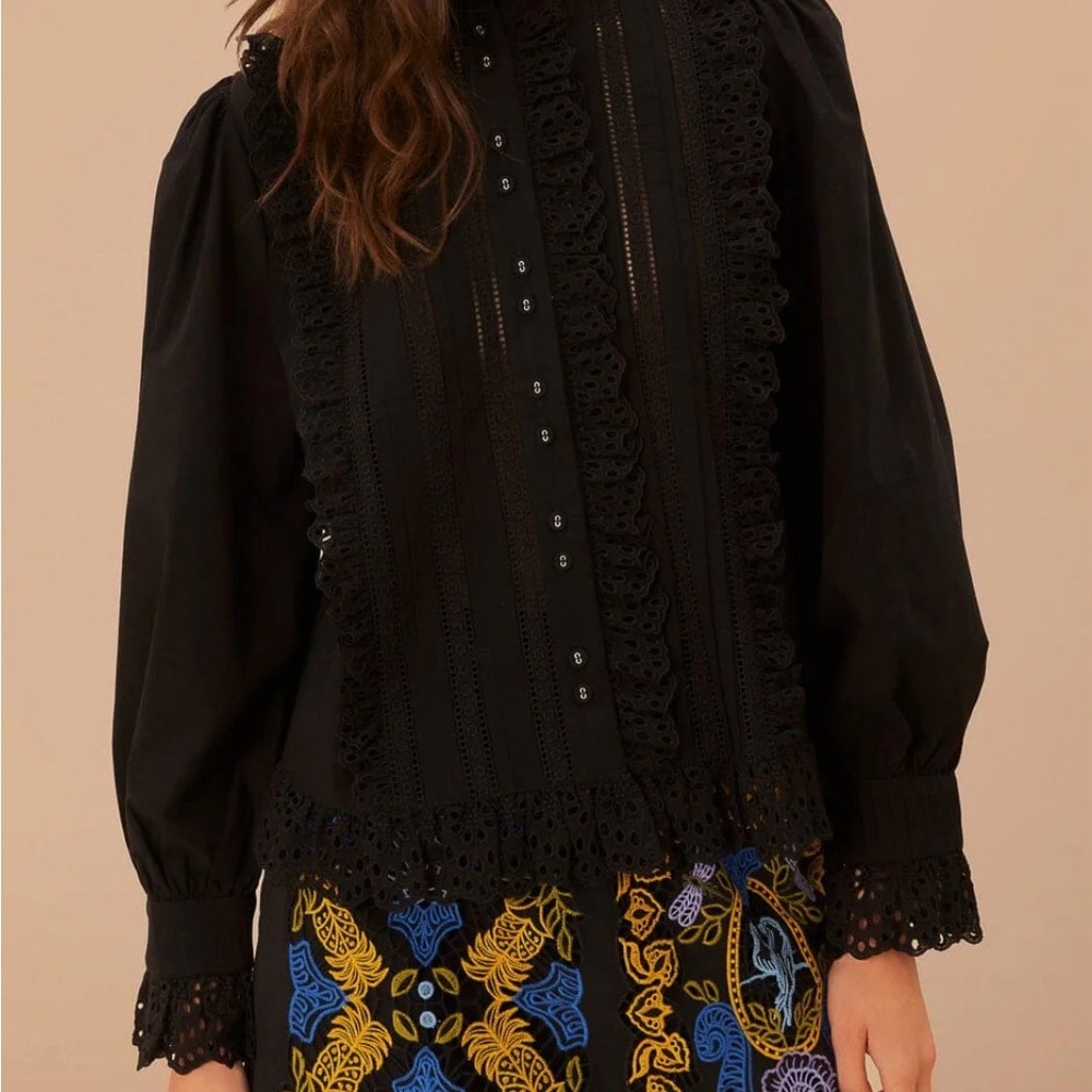 FARM Rio Black Lace Detail Blouse